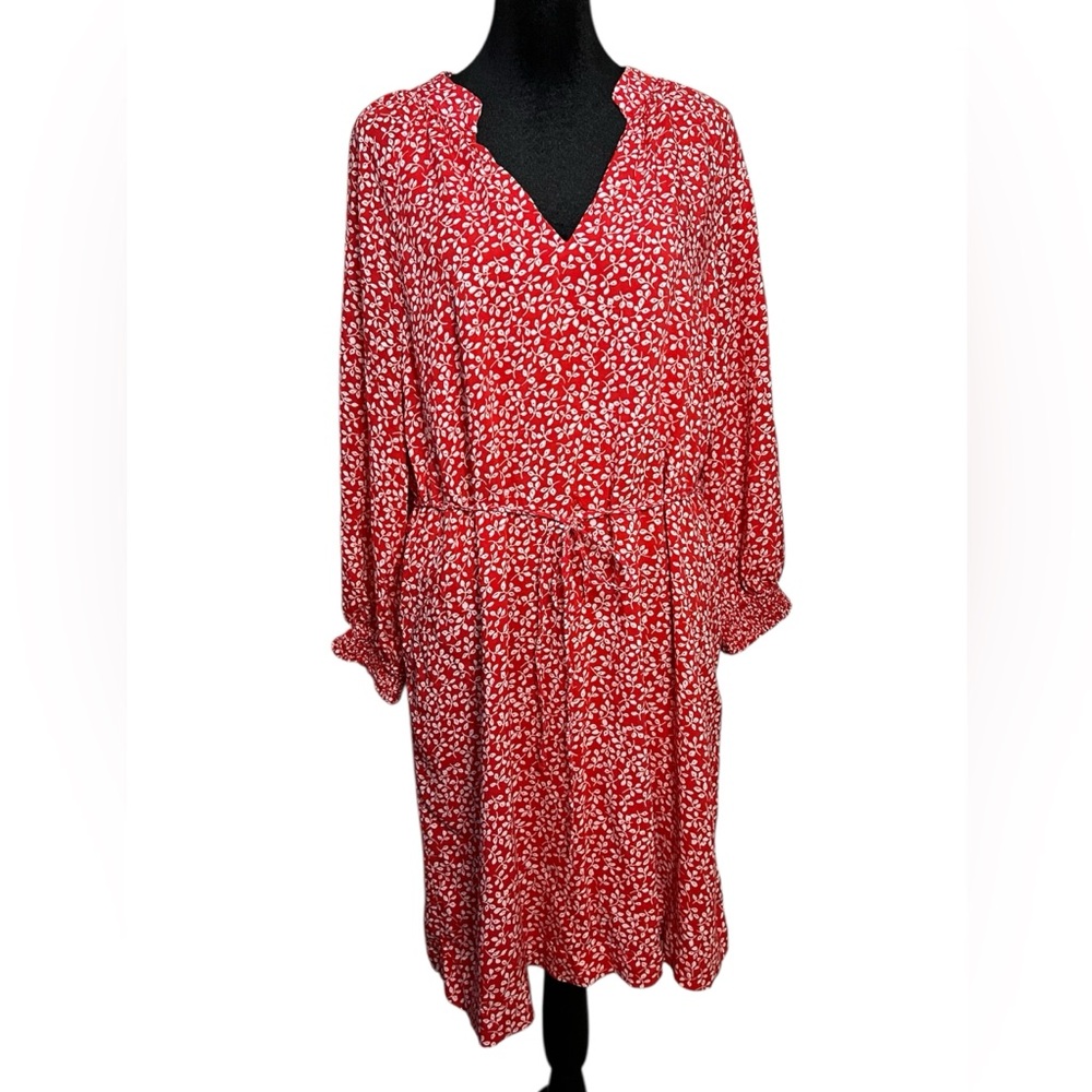 Draper James RSVP Size XL Red Dress White Floral Design EUC